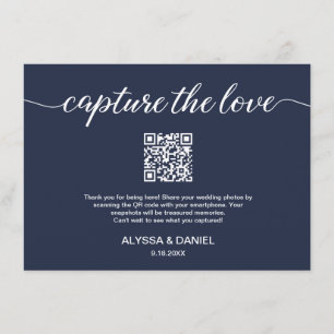 Navy blauw Vang de liefde QR code trouwfoto's Informatiekaartje
