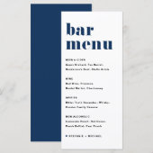 Navy Blauw Vet Retro Typografie Bruiloft Bar Menu (Voorkant / Achterkant)