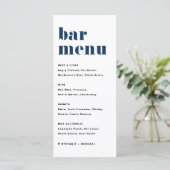 Navy Blauw Vet Retro Typografie Bruiloft Bar Menu (Staand voorkant)