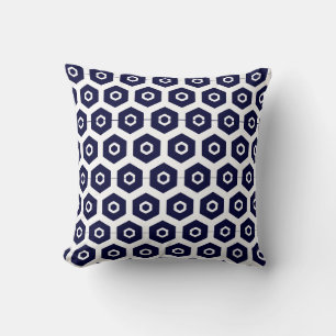 Navy blauw wit abstract patroon stevig achteraan kussen