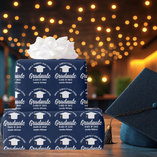 Navy Blauw Wit Afstuderen Custom Afstuderen Cadeaupapier