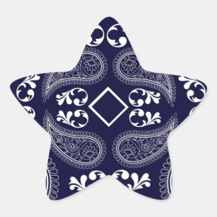 Navy blauw wit bloemen paisley ontwerp ster sticker