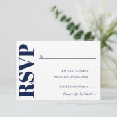 Navy Blauw Wit Bruiloft RSVP (Staand voorkant)
