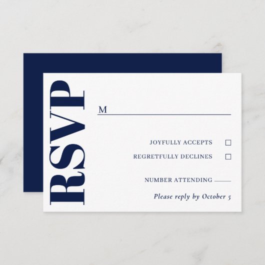 Navy Blauw Wit Bruiloft RSVP (Voorkant / Achterkant)