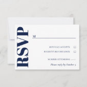 Navy Blauw Wit Bruiloft RSVP Kaartje (Voorkant)