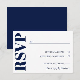 Navy Blauw Wit Bruiloft RSVP Kaartje