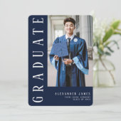 Navy Blauw Wit Een Foto Afstuderen Kaart (Staand voorkant)