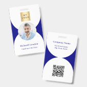 Navy blauw wit foto boog QR code business logo Badge (Front & Back)