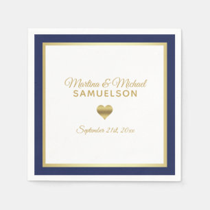 Navy Blauw Wit Goud Hart Lijst Wedding Servet