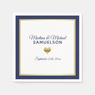 Navy Blauw Wit Goud Hart Lijst Wedding Servet