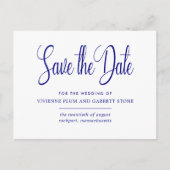 Navy Blauw Wit Kalligrafie Bruiloft Save the Date Uitnodiging Briefkaart (Voorkant)