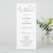 Navy Blauw & Wit Minimalistische bruiloft Programma (Staand voorkant)