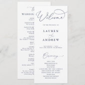Navy Blauw & Wit Minimalistische bruiloft Programma (Voorkant / Achterkant)