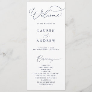 Navy Blauw & Wit Minimalistische bruiloft Programma