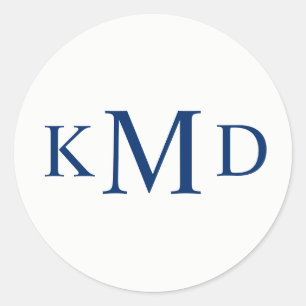 NAVY BLAUW Wit Monogram bruid bruidegom bruiloft Ronde Sticker