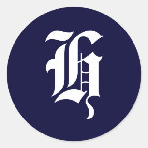 Navy Blauw & Wit Monogram Initiaal afdichtingen "H Ronde Sticker