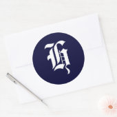 Navy Blauw & Wit Monogram Initiaal afdichtingen "H Ronde Sticker (Envelop)
