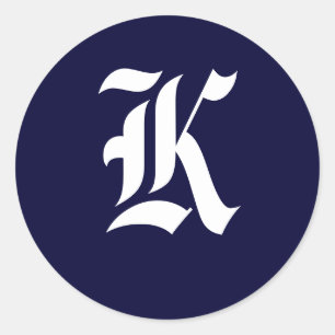 Navy Blauw & Wit Monogram Initiaal afdichtingen "K Ronde Sticker