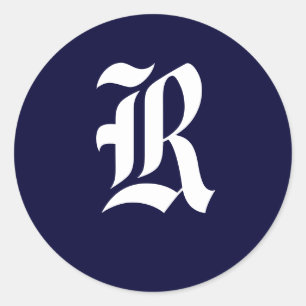 Navy Blauw & Wit Monogram Initiaal afdichtingen "R Ronde Sticker