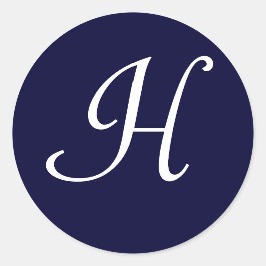Navy Blauw & Wit Monogram Initiaal Seal "H" Ronde Sticker (Voorkant)