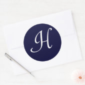 Navy Blauw & Wit Monogram Initiaal Seal "H" Ronde Sticker (Envelop)