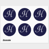 Navy Blauw & Wit Monogram Initiaal Seal "H" Ronde Sticker (Vel)