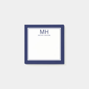 Navy Blauw Wit Monogrammed Mannen Post-it® Notes