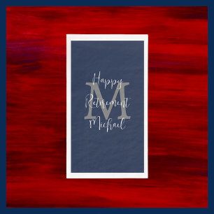 Navy Blauw Wit Retirement Party Naam Monogram Servet