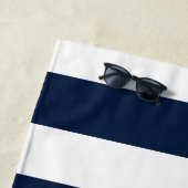 Navy blauw wit strepen naam script strandlaken (In situ)