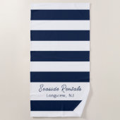 Navy blauw wit strepen naam script strandlaken (Voorkant)