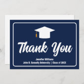 Navy Blauw Wit Typografie Custom Afstuderen Bedankkaart (Voorkant / Achterkant)