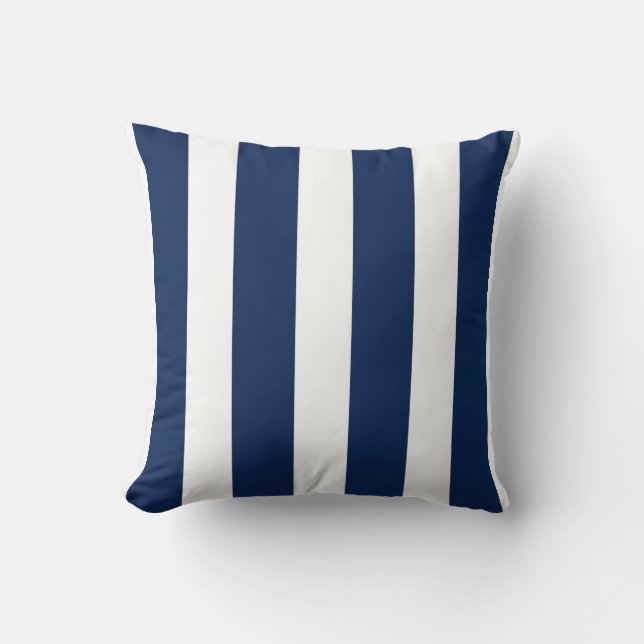 Navy blauw & wit verticaal gestreept Sierkussen (Voorkant)