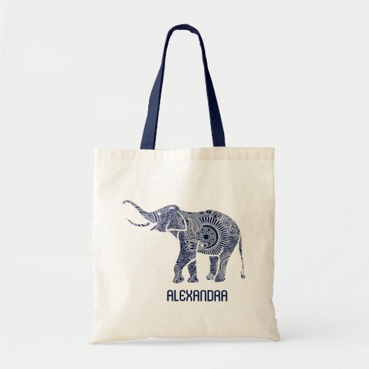 Navy Blauw & Wit  wervelt Olifant Monogram Tote Bag (Voorkant)