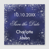 Navy blauw zilver bruiloft Save the Date magneet (Voorkant)
