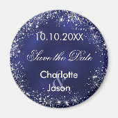 Navy blauw zilver bruiloft Save the Date magneet (Voorkant)