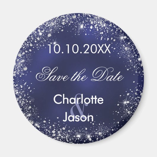 Navy blauw zilver bruiloft Save the Date magneet (Voorkant)