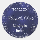Navy blauw zilver bruiloft Save the Date Ronde Sticker (Voorkant)