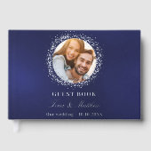 Navy blauw zilver folie foto bruiloft gastenboek (Voorkant)