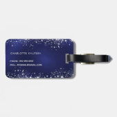 Navy blauw zilver glitter monogram naam bagagelabel (Achterkant horizontaal)