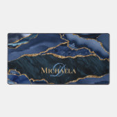 Navy Blauwe Agaat Geode Gouden Glitter Monogram  Bureaumat (Voorkant)