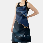 Navy Blauwe Agate Geode Gouden Monogram Schort (Insitu)