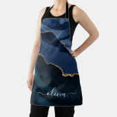 Navy Blauwe Agate Geode Gouden Monogram Schort (Insitu)