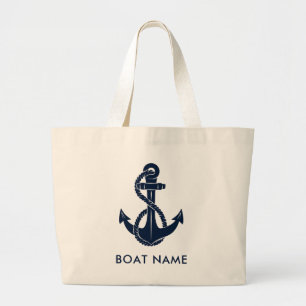Navy Blauwe Anker Bootsnaam Nautilisch Grote Tote Bag