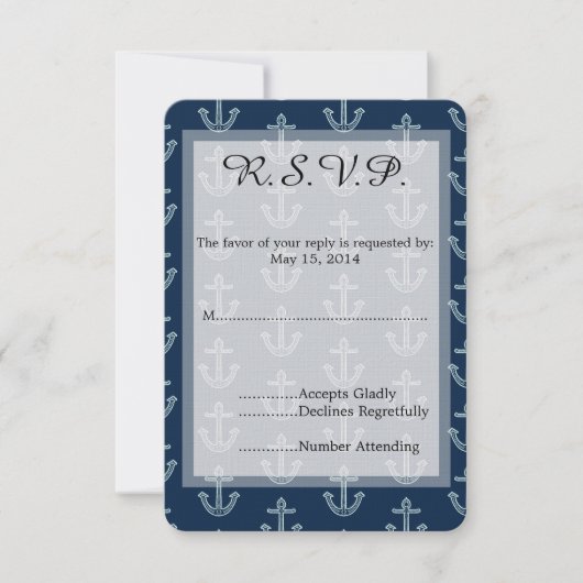 Navy Blauwe Ankers Bruiloft RSVP Kaartje (Voorkant)