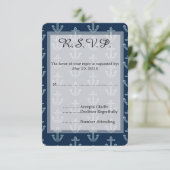 Navy Blauwe Ankers Bruiloft RSVP Kaartje (Staand voorkant)