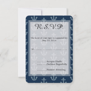 Navy Blauwe Ankers Bruiloft RSVP Kaartje