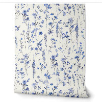 Navy Blauwe Aquarel Wilde Bloemen en Kruiden