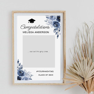 Navy Blauwe Bloemen Afstudeerfeest Foto Prop Poster