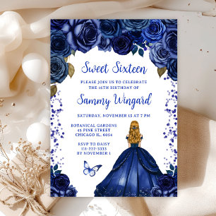 Navy Blauwe Blonde Haren Prinses Sweet Sixteen Kaart