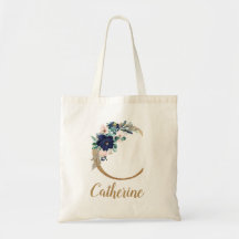 Navy Blauwe Blush Bloemengoud Letter C